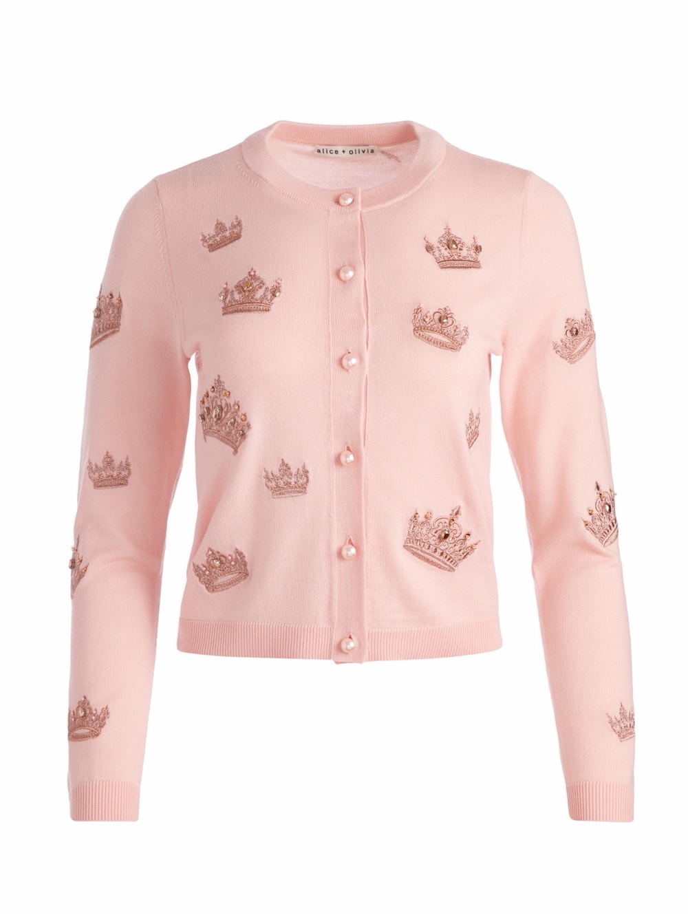 Alice + Olivia Pink Embellished Crown Cardigan NWT